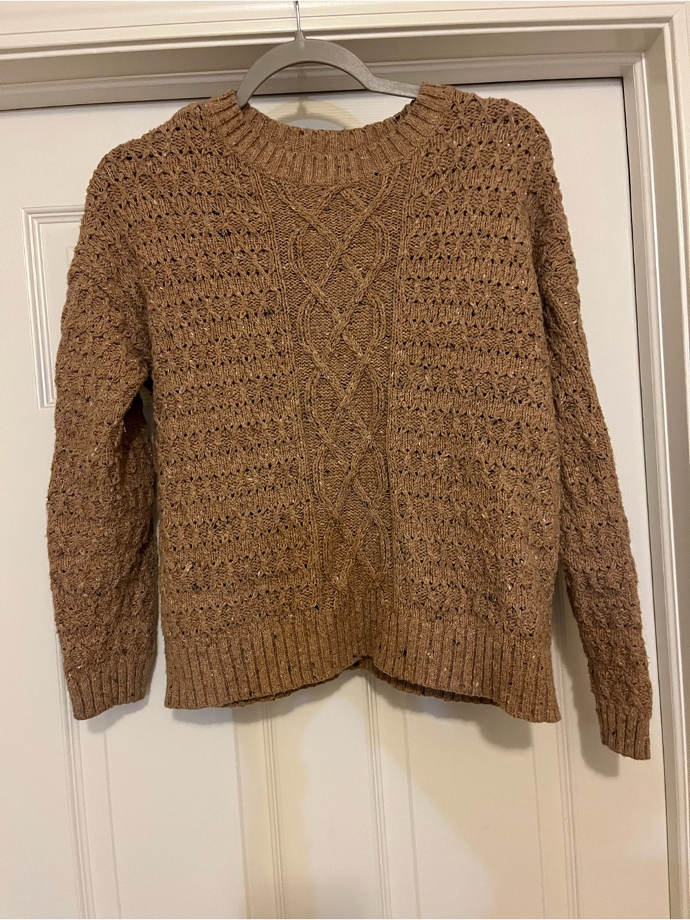 LOFT Tan/Brown Heathered Scoop-Neck Knit Sweater